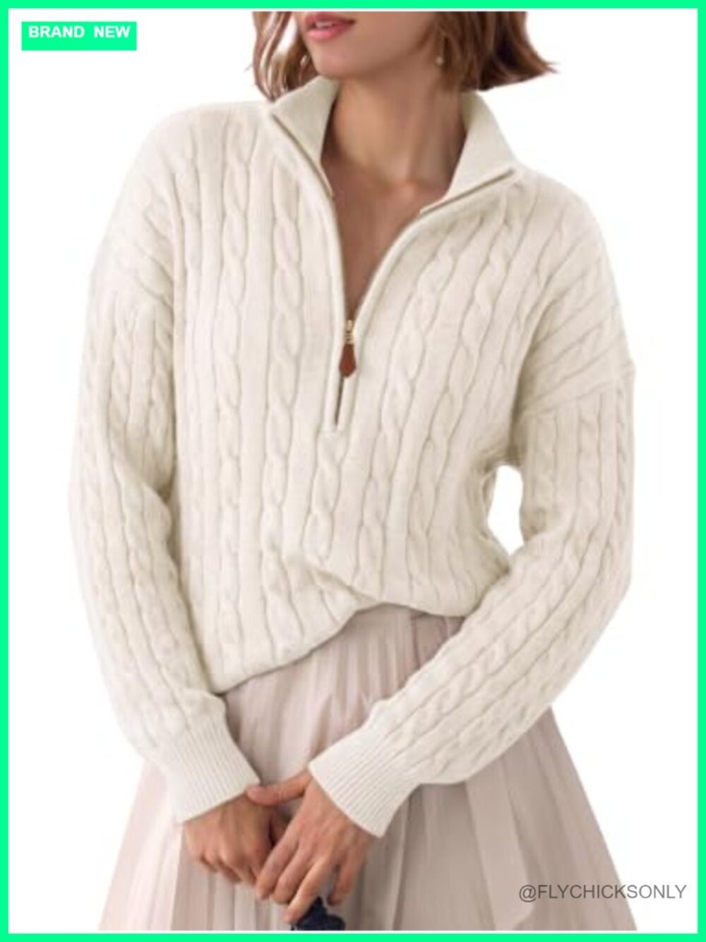 Quarter Zip Ribbed Cable Knit Pullover Sweater